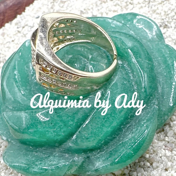 Gold steel chunky maximalist diamond pave style rhinestones cuff ring/ - Picture 2 of 8